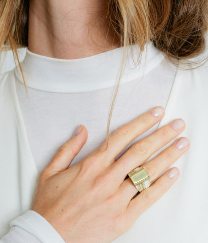 Ankole Horn & Pure Brass Statement Ring - Layered - Rose & Fitzgerald